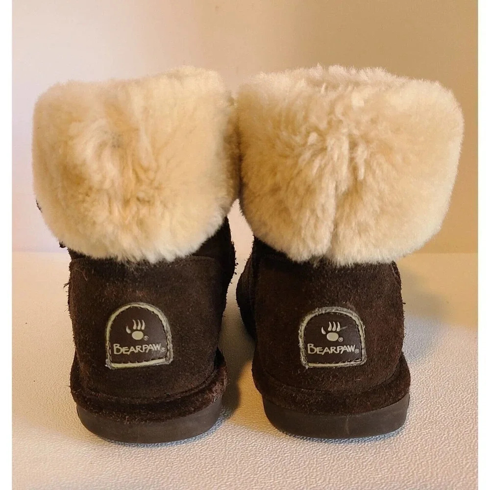BEARPAW ABBY SHORT SUEDE BOOT SHEARLING CUFF WOOL BLEND LINED BUCKLE SZ 7 - Picture 6 of 8